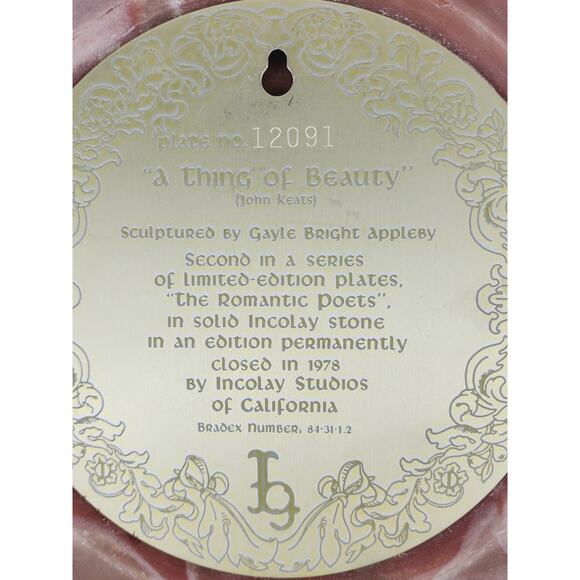 A Thing Of Beauty 3D Plate Wall Decor Gayle Bright Appleby 10" Incolay Stone Vtg - Picture 16 of 16